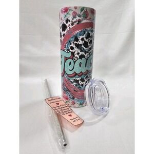 Teacher Animal Print Flowers Paint Stripe 20oz‎ Stainless Steel Skinny Tumbler